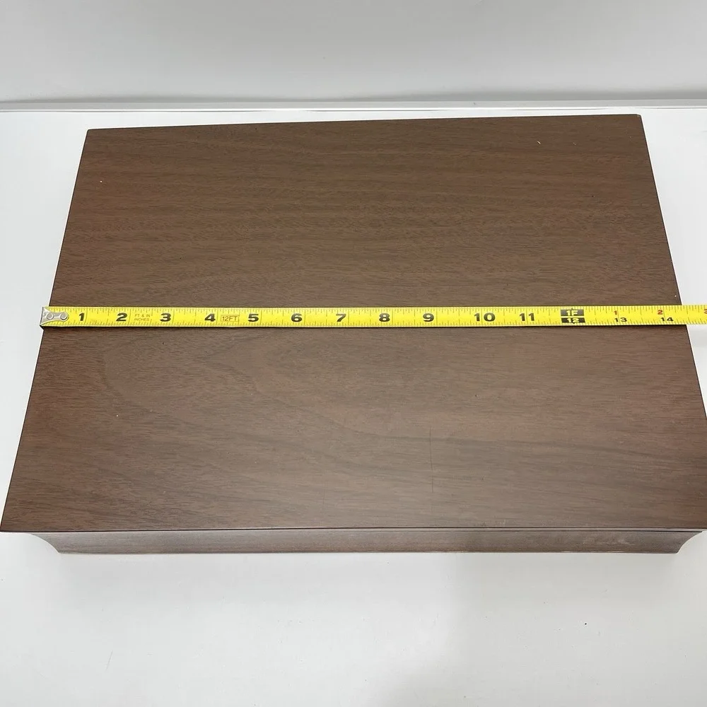Vintage Tarnish Proof Brown Wood Flatware Chest Storage Turquoise Felt AS IS